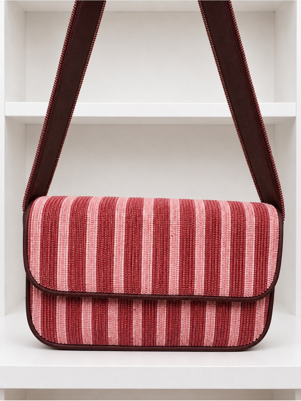 Free Assembly Pink & Burgundy Beaded Striped Crossbody Bag ✨